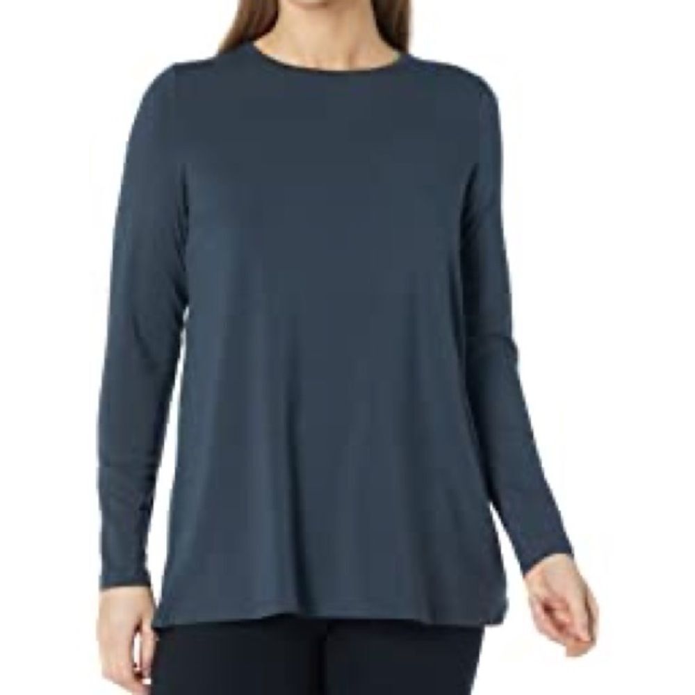 EILEEN Fisher dark blue scoop neck long sleeve‎ relaxed fit tee top